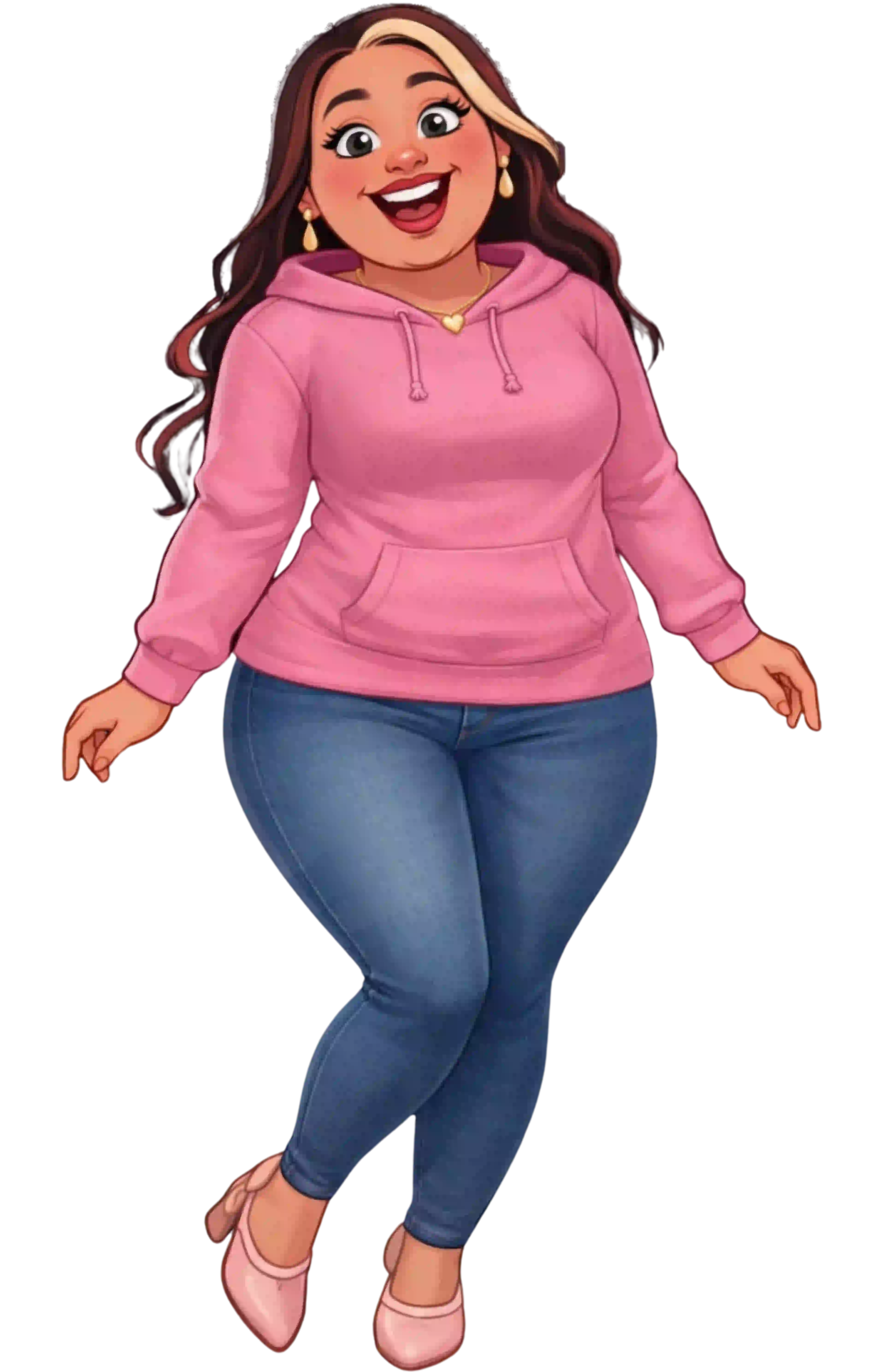 Monita con sudadera y jeans